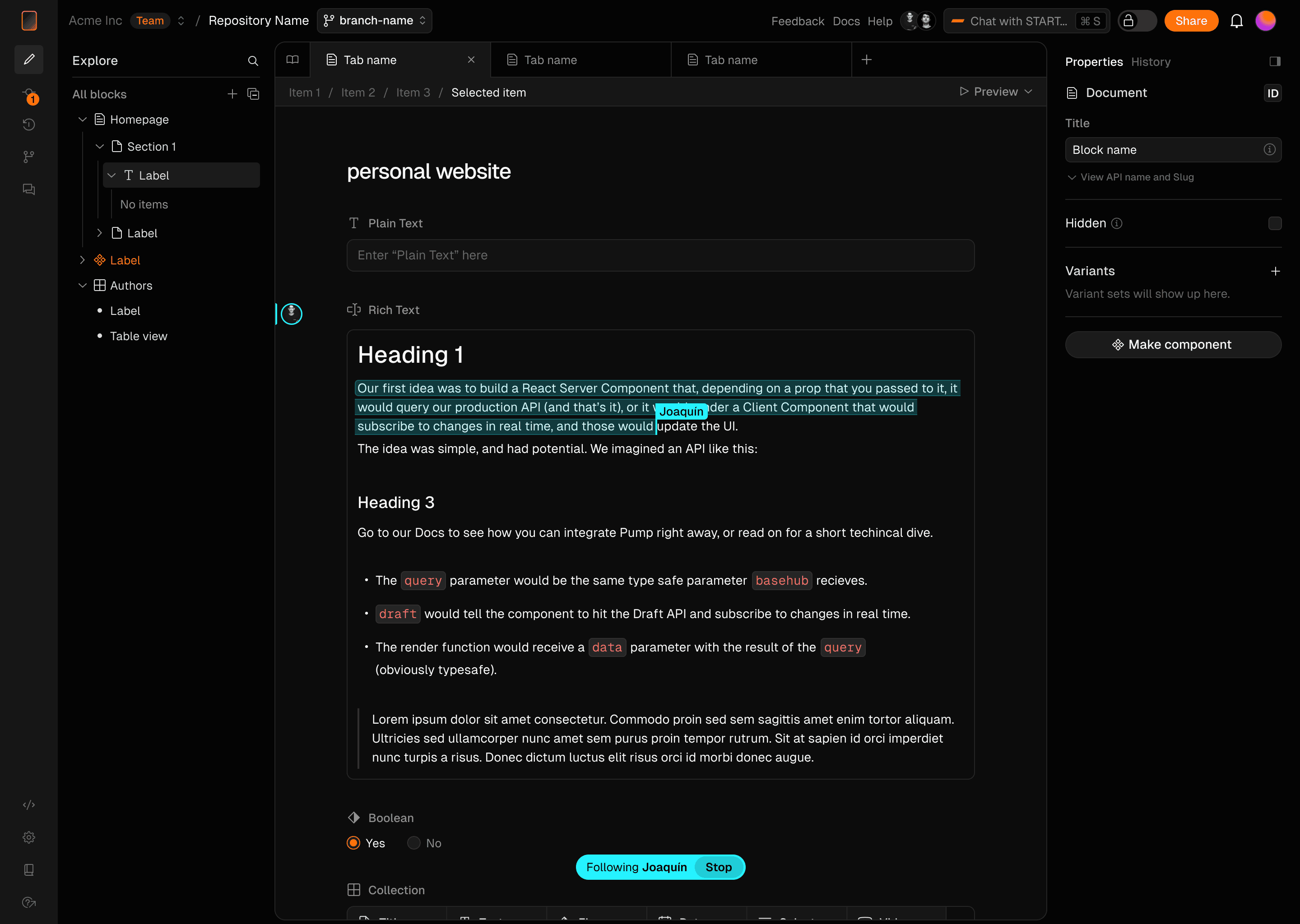 Collaboration Cursors & Follow Mode